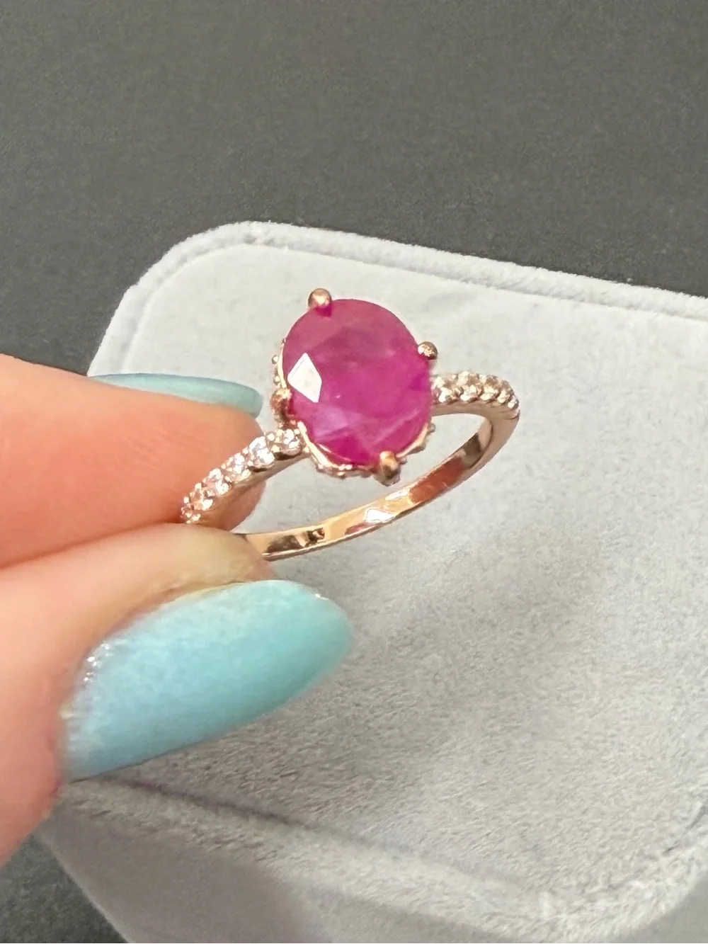 Stunning!!  2CT Natural Red Ruby with Hidden Halo Rose Gold over 925 Sterling